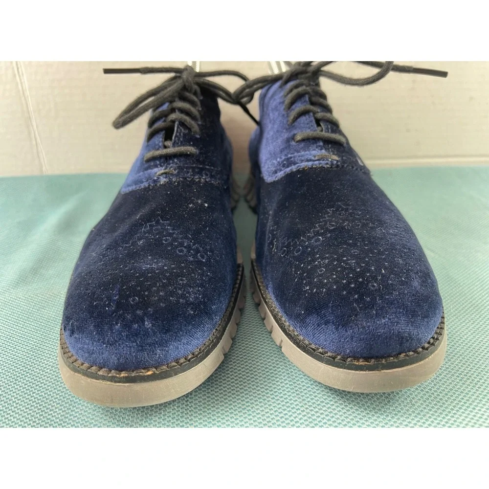 Cole Haan Grand OS Wingtip Oxford Men 7.5 M Dress Shoes Navy Blue Velvet Lace Up